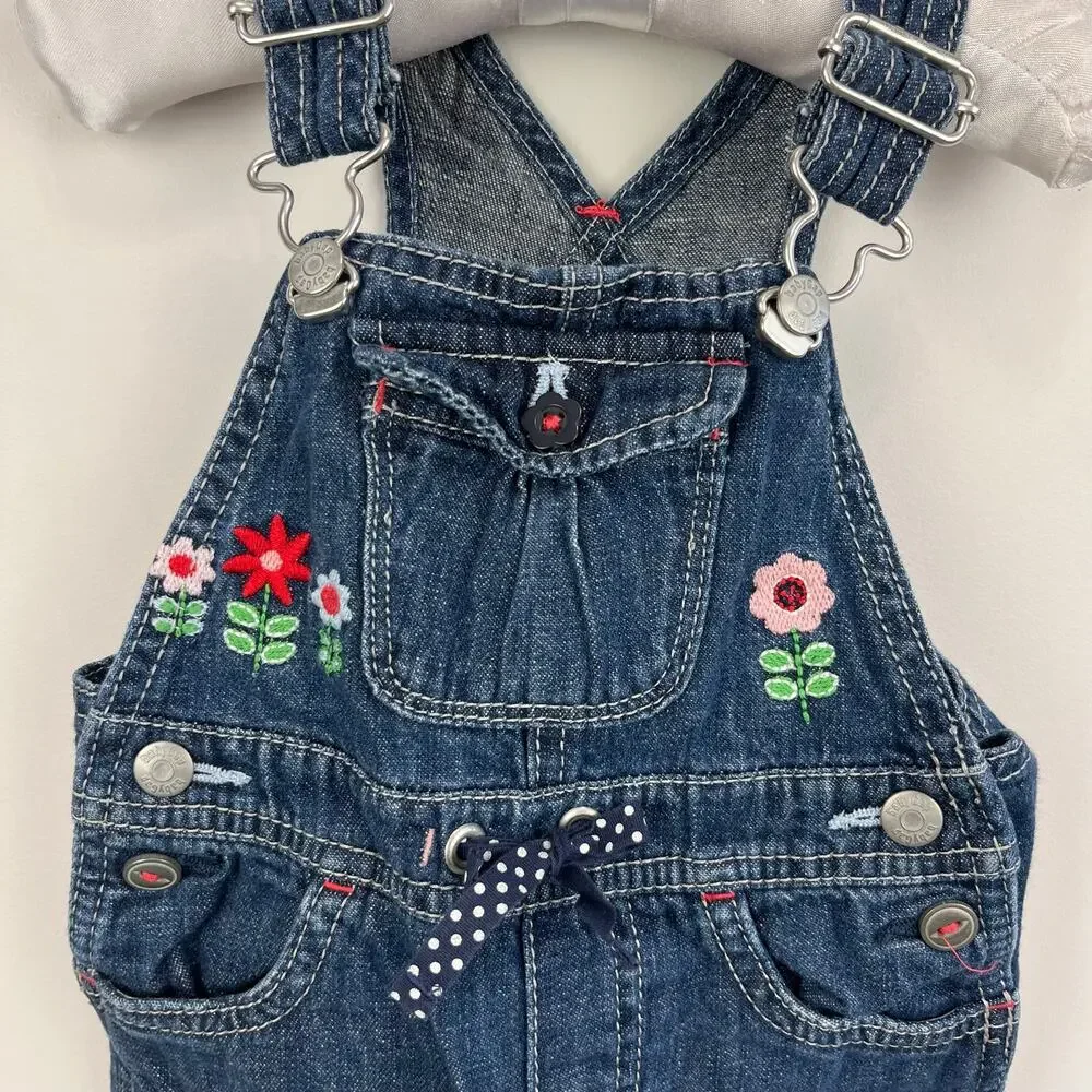 Y2K Vintage Gap Embroidered Flower Blue Jean Overalls 3-6 Months